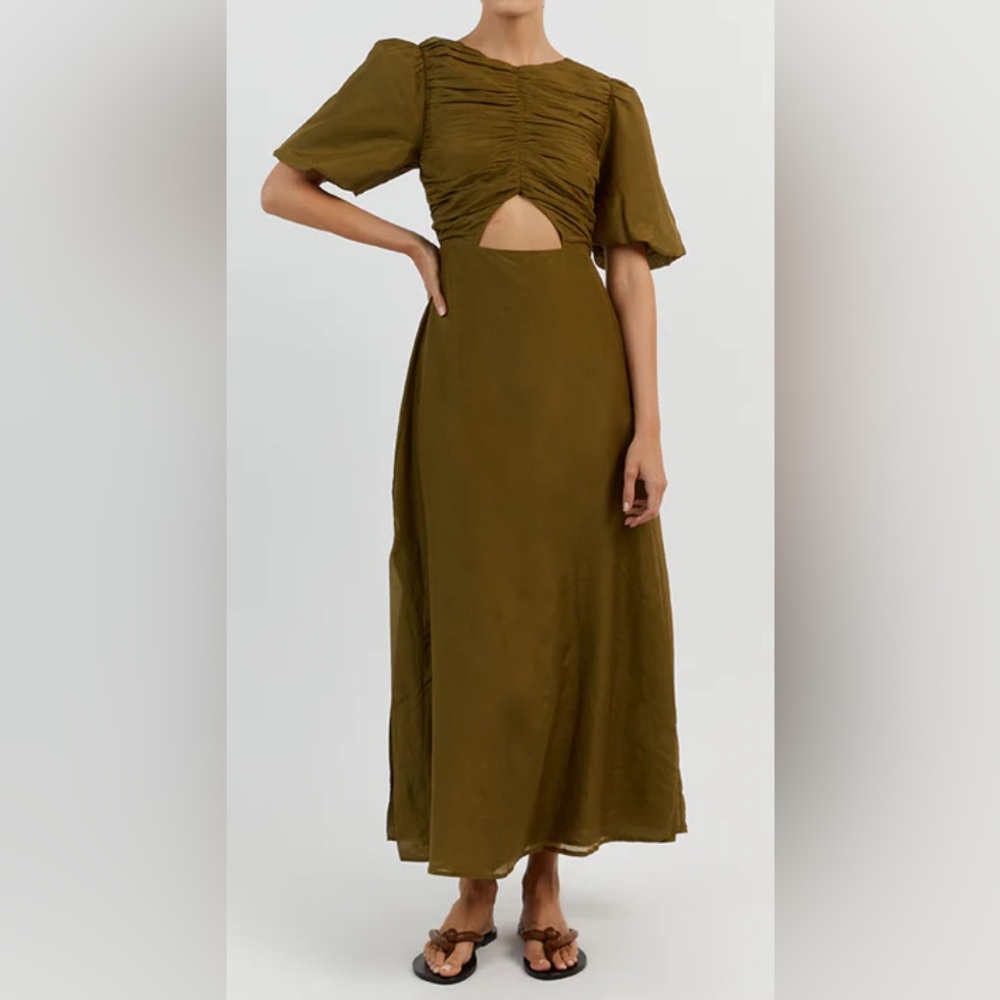 NWT DISSH Frankie Olive Cut Out Midi Dress Size AU 8/US 4
